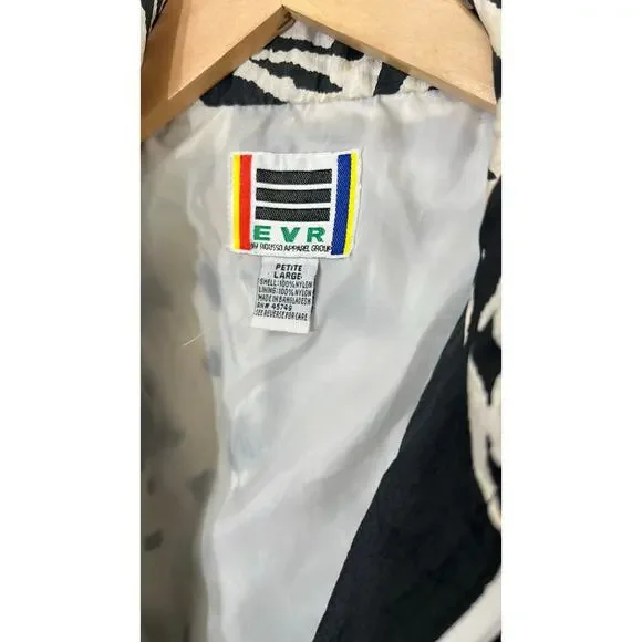 Vintage 90s EVR Windbreaker Jacket Animal Print Colorblock Zebra Spots Womens PL - Picture 8 of 12
